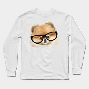 Cute  pomeranian dog with eye glasses Long Sleeve T-Shirt